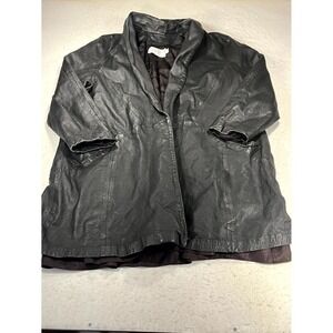 Vintage Peter Caruso Leather Long Jacket Womens Large Black Shawl Collar Winter